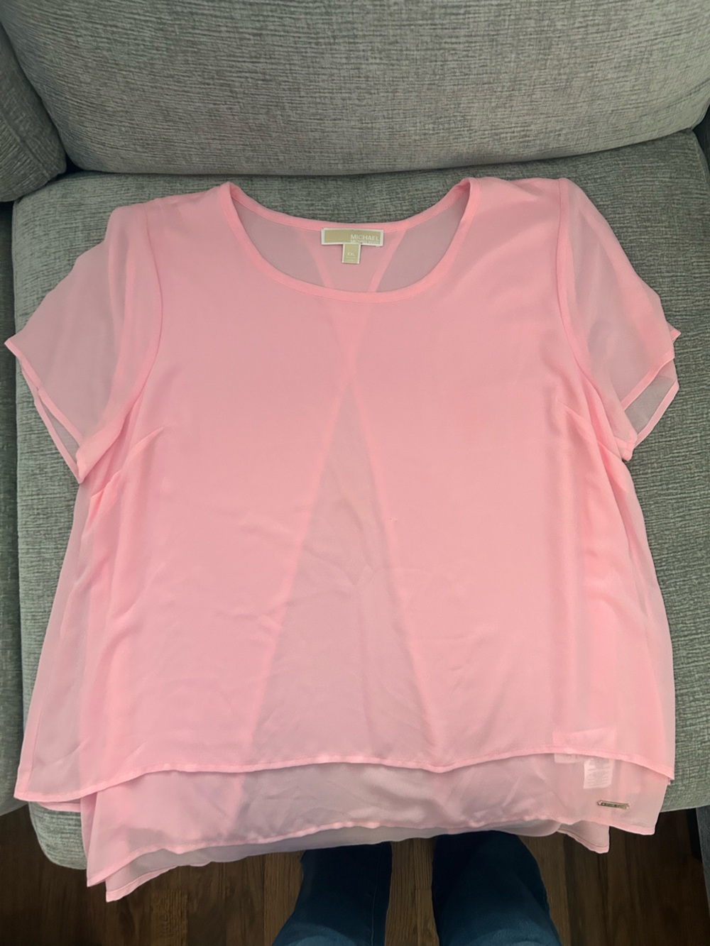 Michael Kors Light Pink Sheer Short Sleeve Top XXL